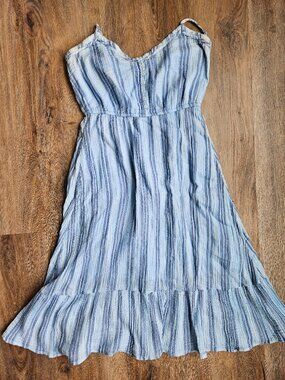Aerie 100% cotton women's blue striped midi summer boho dress small